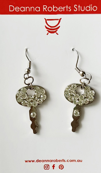 Key diamante earrings (silver plate) destash.au x 1 (1)