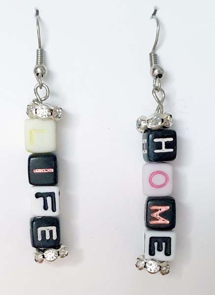 Life Home Letter Earrings 4cm x .7cm with diamante beads at top and bottom destash.au