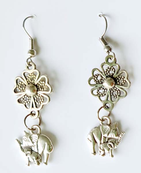 Silver flower elephant earrings destash.au